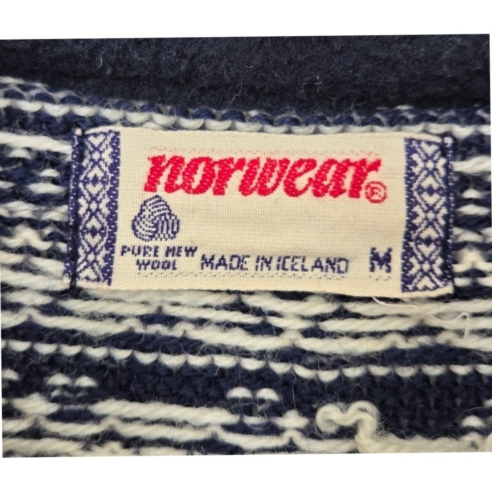 Norwear Icelandic Wool Cardigan Sweater Navy Cream Nordic Full Zip Fleece Neck M